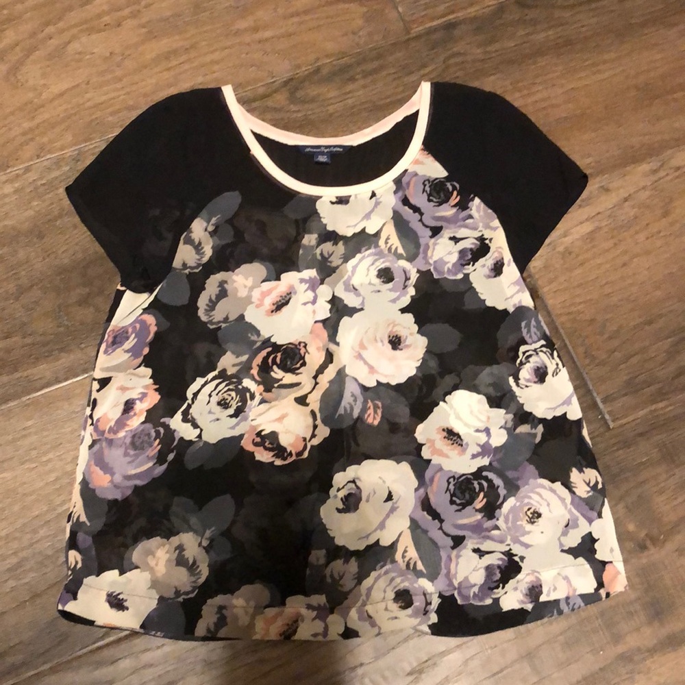 American Eagle sheer floral shirt